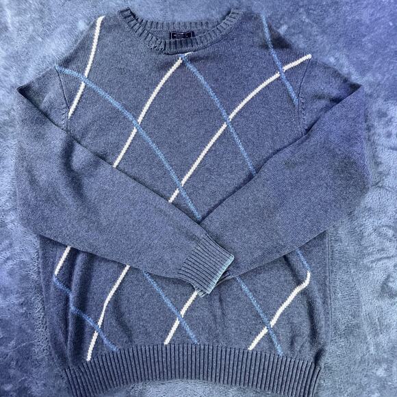 VTG Dockers Sweater Mens 2XL Gray Blue Argyle Crewneck Pullover Cotton Knit - Picture 1 of 9